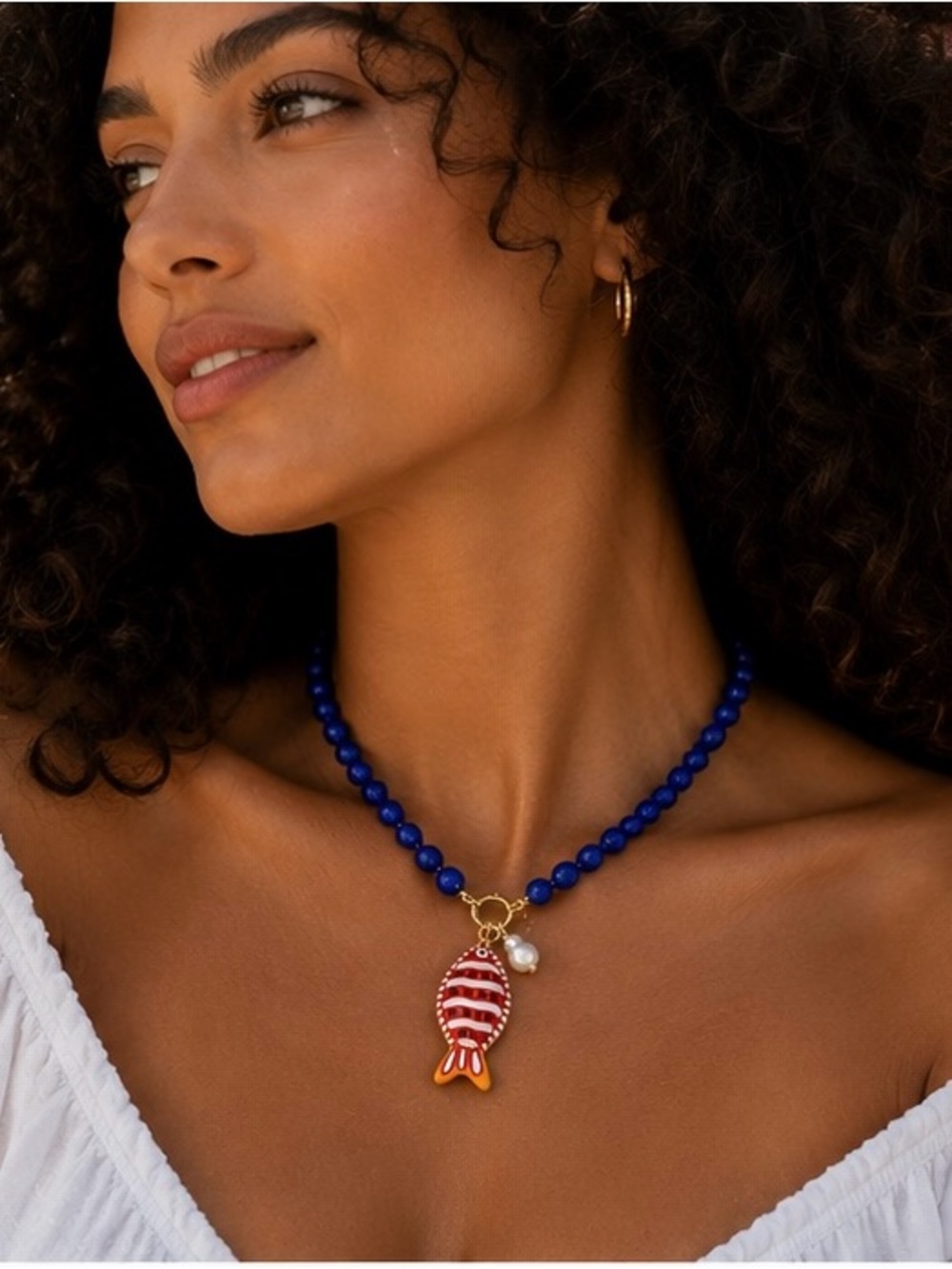 Cobalt Beaded Fish Necklace Coastal Resort Luxury Jewelry